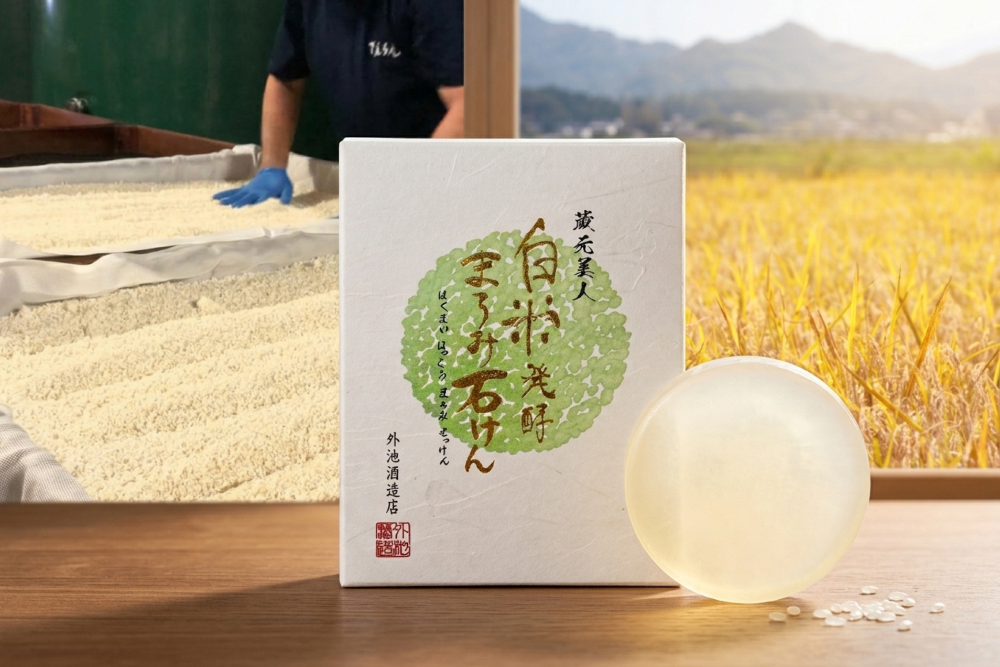 洗顔が変わる。うるおいをまとう、贅沢な透明石けん「蔵元美人 白米発酵まろみ透明石けん」